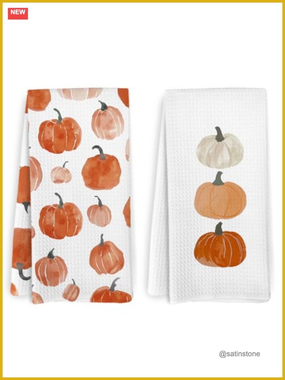 Fall Pumpkin Kitchen Towels Set of 2 Thanksgiving Dishcloths 16x24